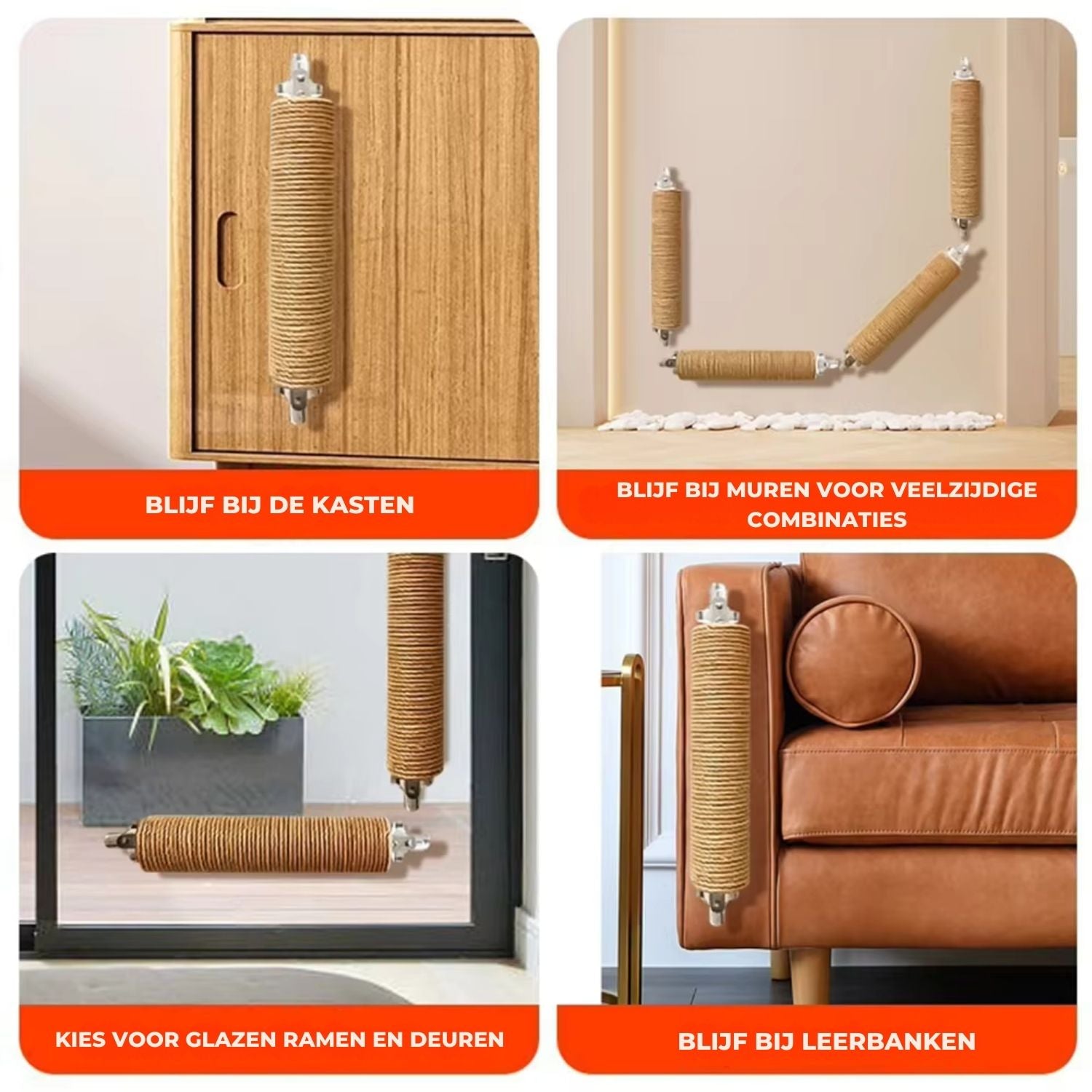 muurbevestigde krabpaal bij de kast duurzaam ruimtebesparend voor katten